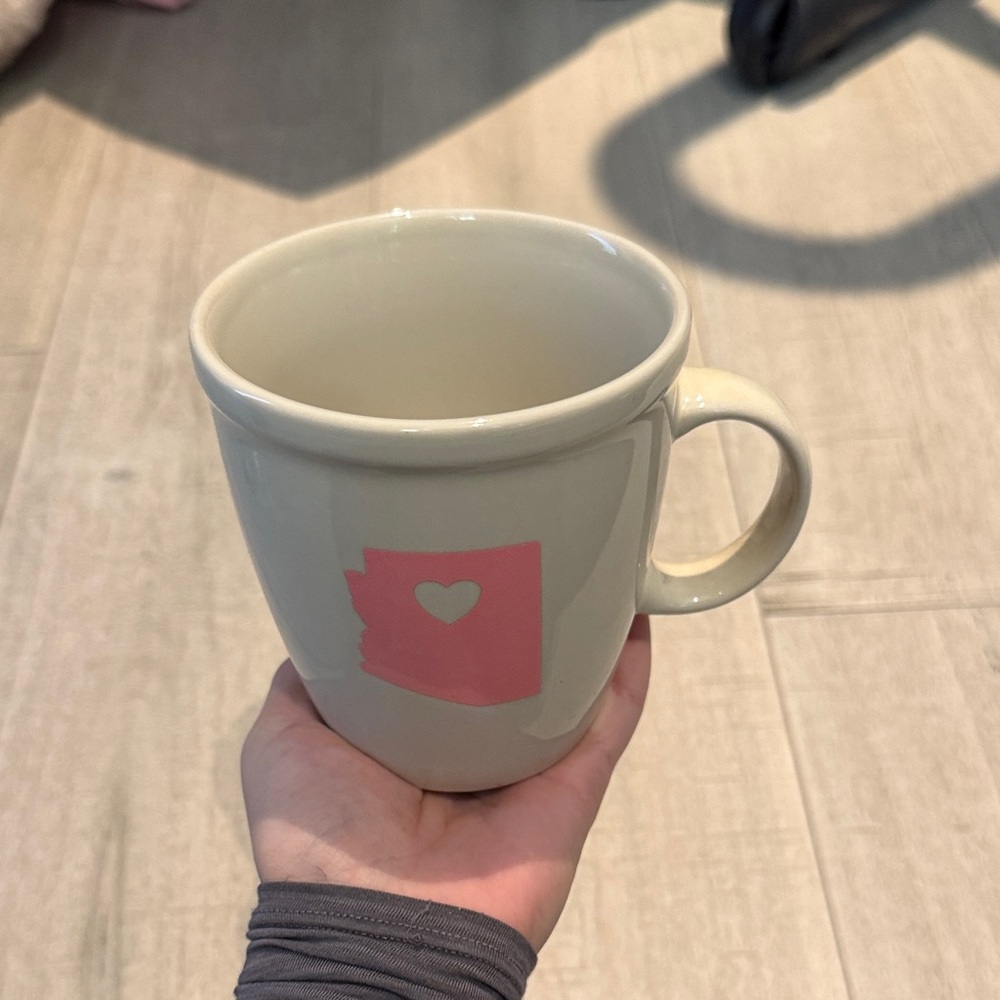 Cream Mug with Pink Heart Design